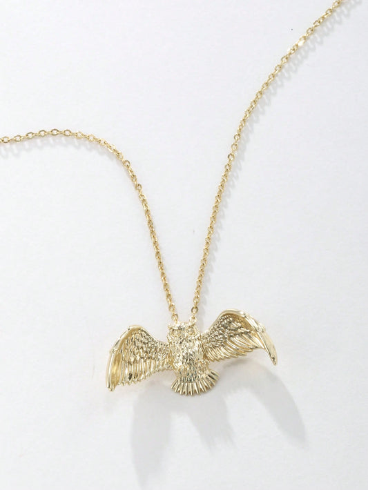 A design sense of high-end niche exaggerated overbearing 14K gold plated men's owl necklace bundy hip hop style wear